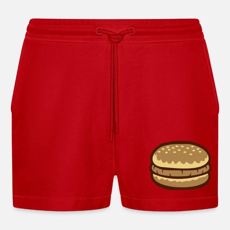 Burger Comic Cheeseburger - Organic Relaxed Cropped Shorts Made in EU - red