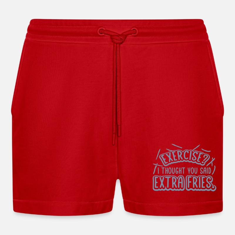 Exercise Extra Fries Zitat - Organic Relaxed Cropped Shorts Made in EU - Rot