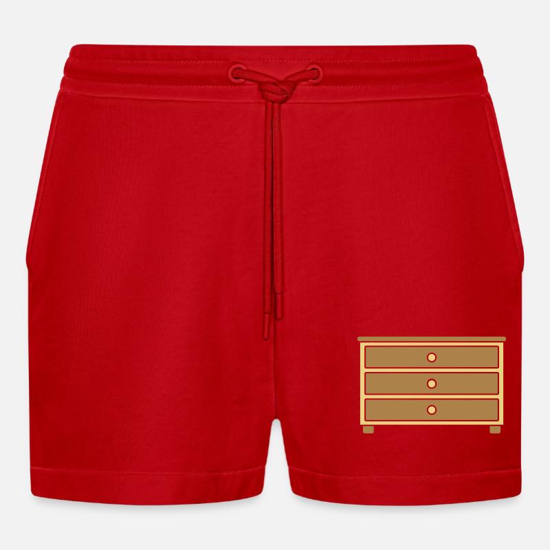 Design Möbelstück Schubladen Kommode - Organic Relaxed Cropped Shorts Made in EU - Rot