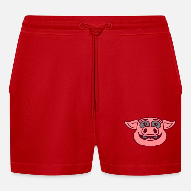 Gesicht glückliches Schwein Comic - Organic Relaxed Cropped Shorts Made in EU - Rot