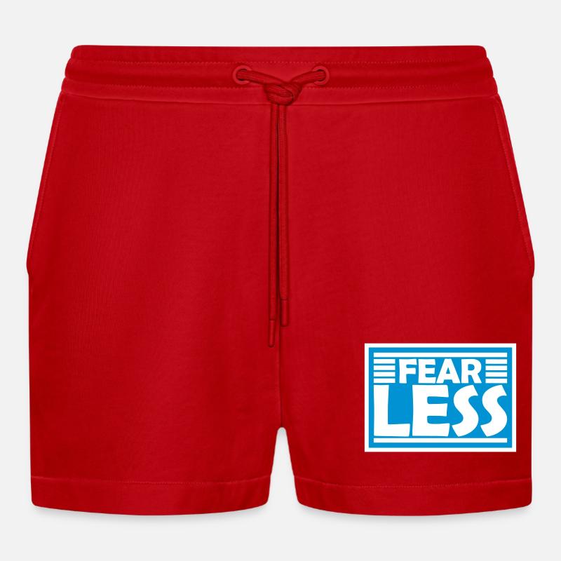 fearless Text Zitat Design - Organic Relaxed Cropped Shorts Made in EU - Rot