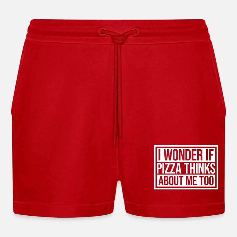 pizza thinks about me - Organic Relaxed Cropped Shorts Made in EU - red
