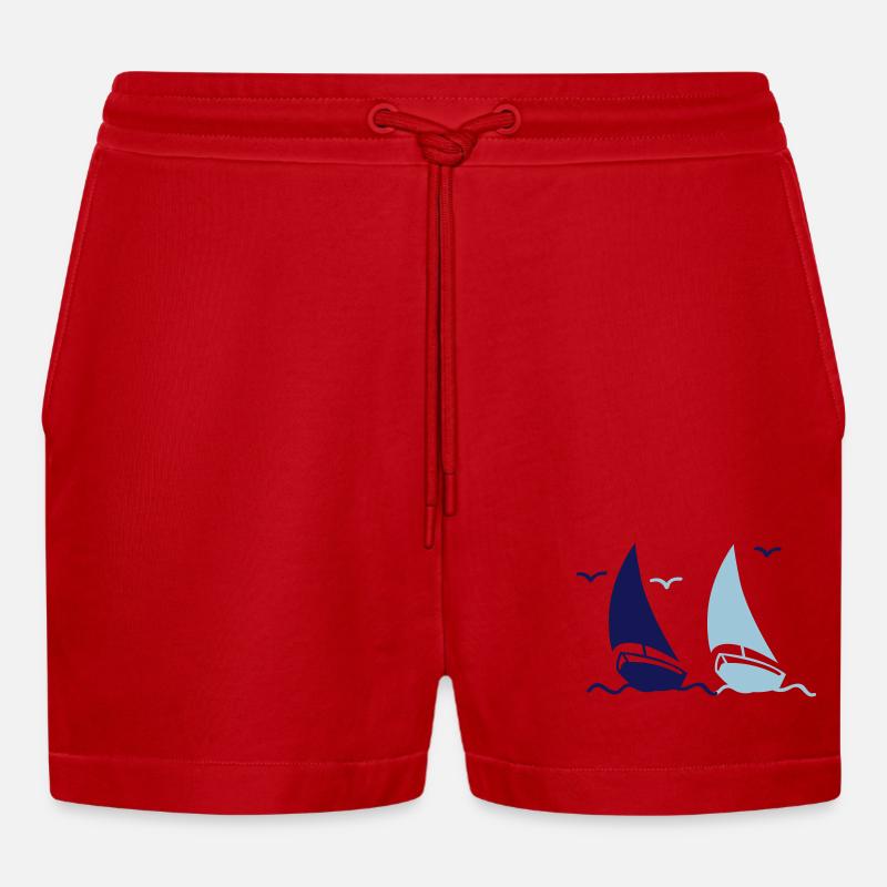 segelboote 02 - Organic Relaxed Cropped Shorts Made in EU - Rot