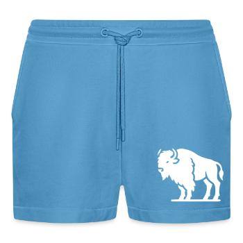 Bison Animal - Organic Relaxed Cropped Shorts Made in EU -  Sol Blue - Front