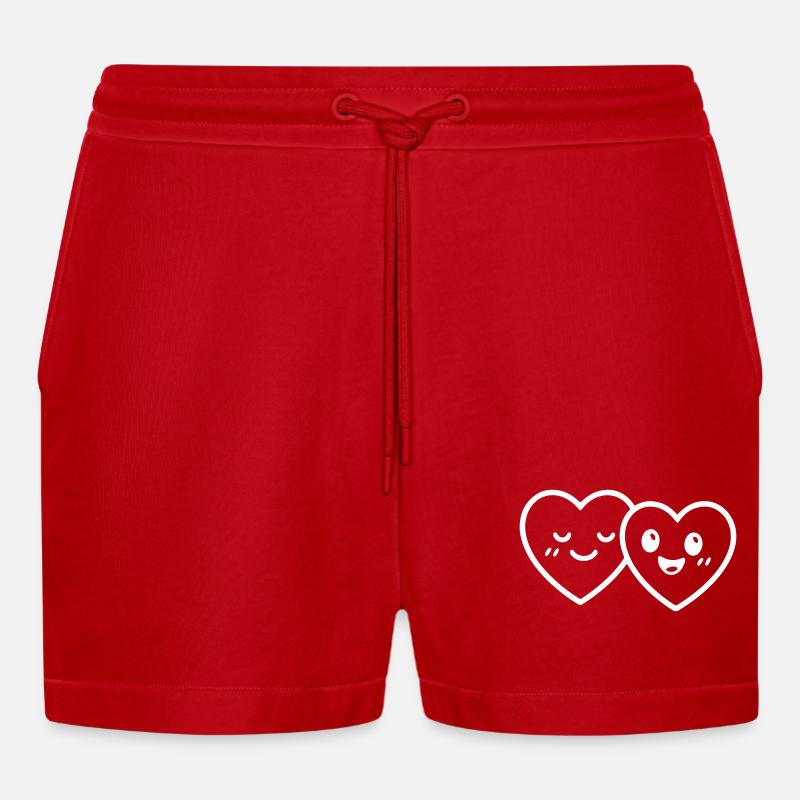 Herzen Paar Liebe - Organic Relaxed Cropped Shorts Made in EU - Rot