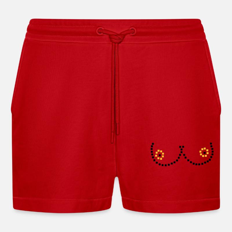 Pixel Brüste - Organic Relaxed Cropped Shorts Made in EU - Rot