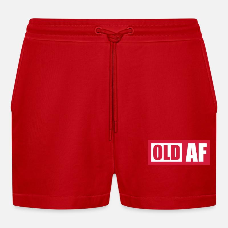 old AF Text Logo - Organic Relaxed Cropped Shorts Made in EU - Rot