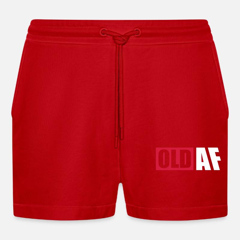 old AF Text Logo - Organic Relaxed Cropped Shorts Made in EU - red
