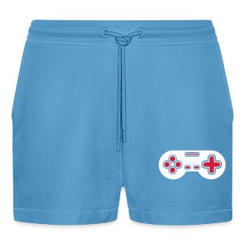 Design Retro Gamer Controller - Organic Relaxed Cropped Shorts Made in EU -  Sol Blue - Vorne