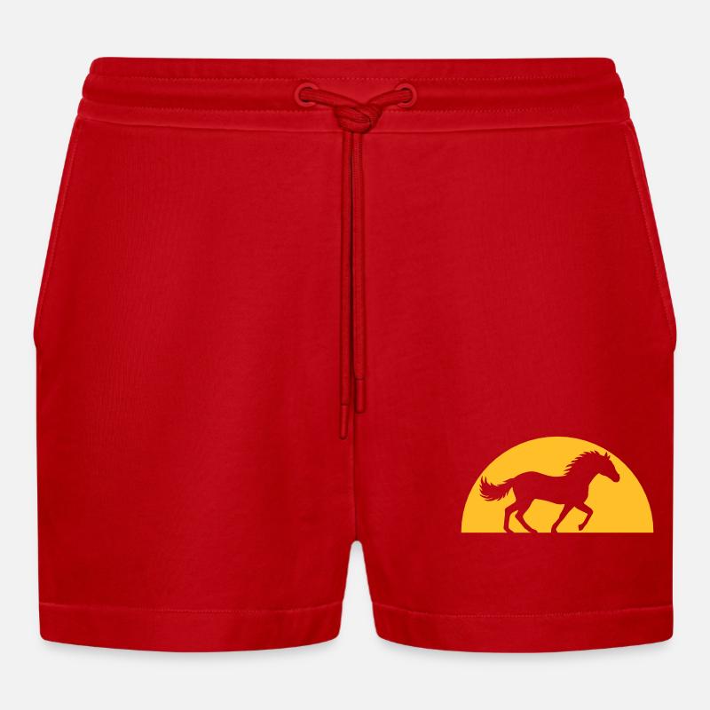 Abend Sonne Pferd Horizont - Organic Relaxed Cropped Shorts Made in EU - Rot
