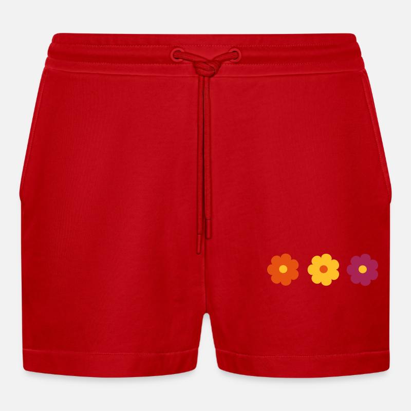 FLOWERS - Organic Relaxed Cropped Shorts Made in EU - red