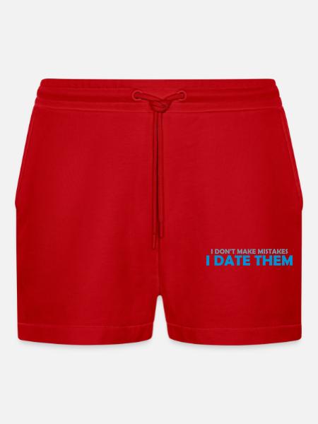 Date Mistakes Quote Logo - Organic Relaxed Cropped Shorts Made in EU - red