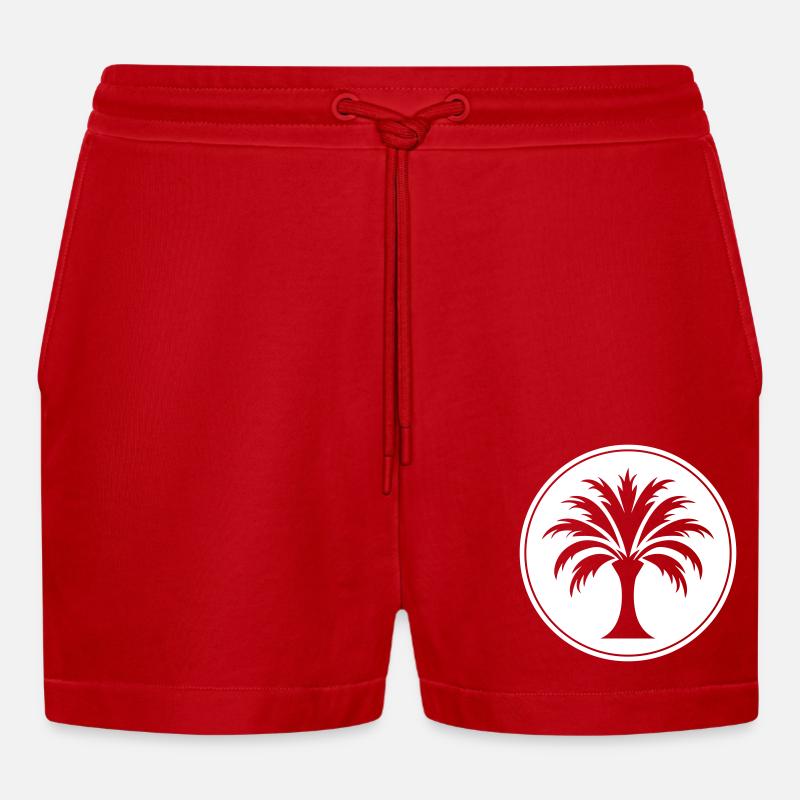 Palm Tree Icon - Organic Relaxed Cropped Shorts Made in EU - red