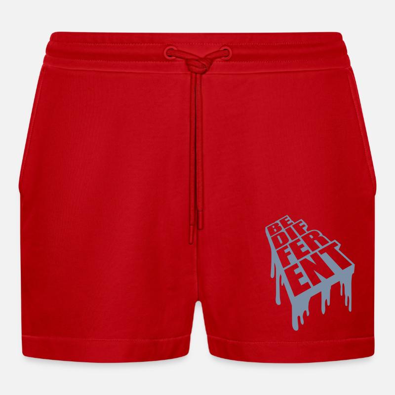 Be different Logo Design - Organic Relaxed Cropped Shorts Made in EU - Rot