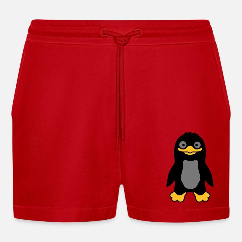 Lustiger ulkiger Pinguin grinst - Organic Relaxed Cropped Shorts Made in EU - Rot