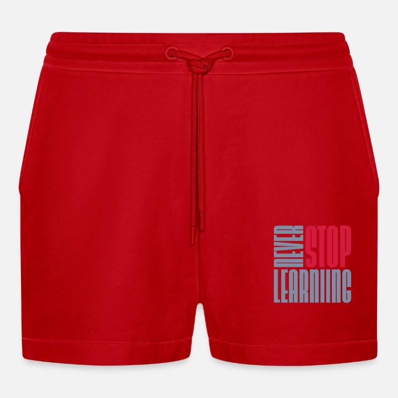 never stop learning quote - Organic Relaxed Cropped Shorts Made in EU - red
