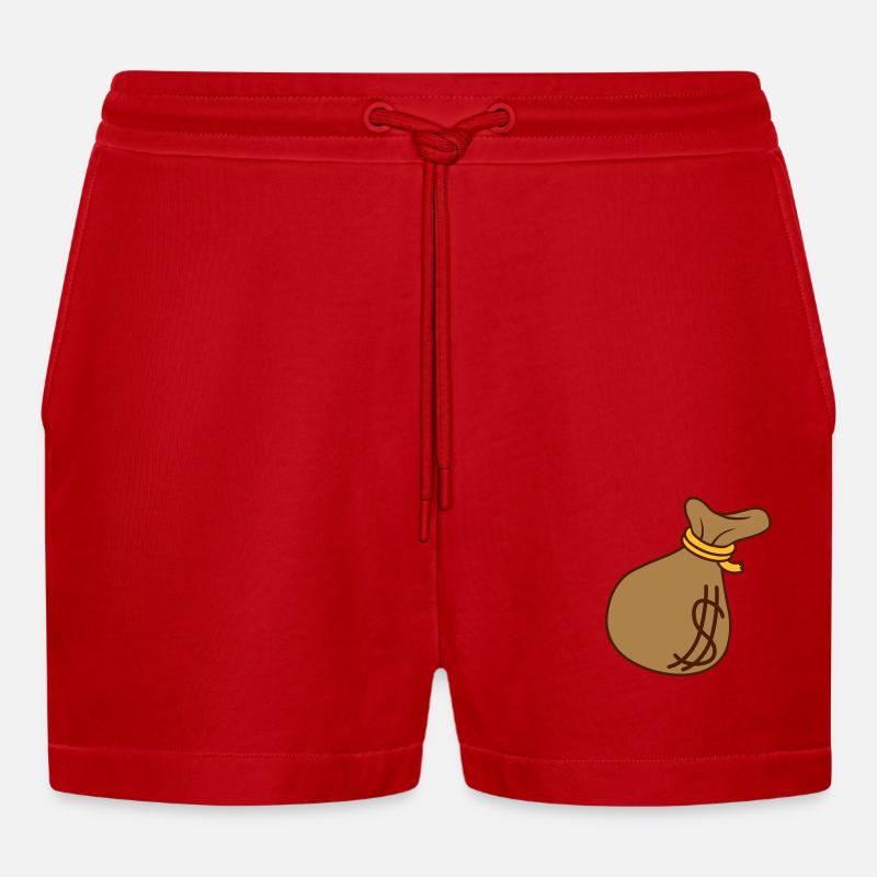 Dollar Symbol Geld Sack - Organic Relaxed Cropped Shorts Made in EU - Rot