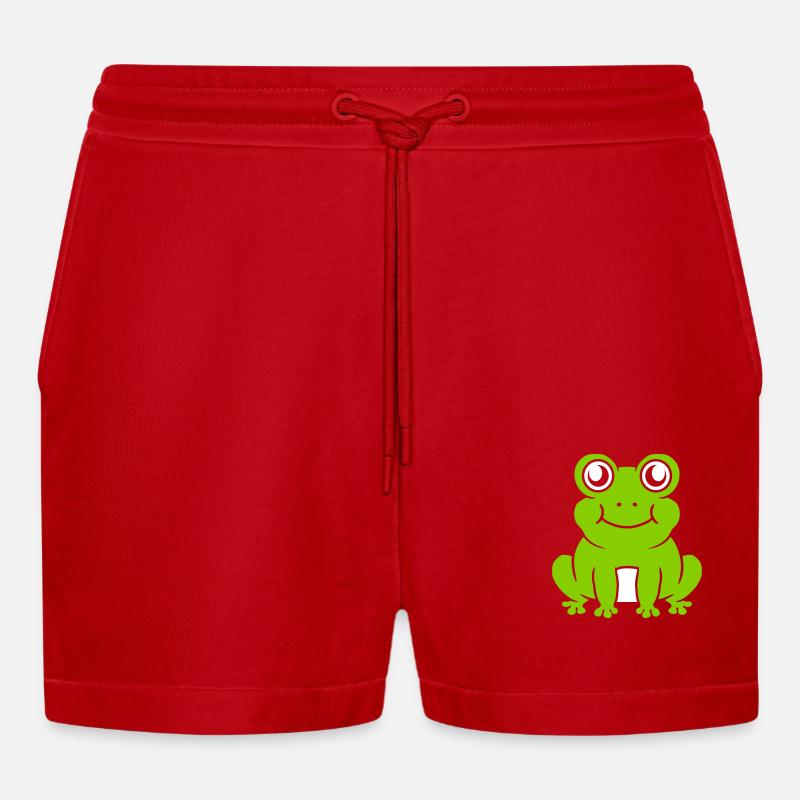 Comic süßer Frosch sitzend - Organic Relaxed Cropped Shorts Made in EU - Rot