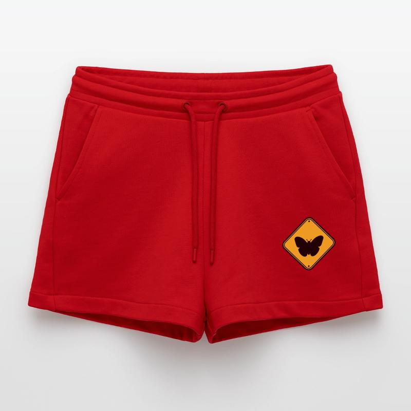 butterfly caution caution note shield zone Organic Relaxed Cropped Shorts Made in EU