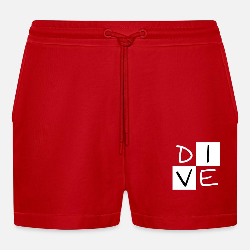DIVE in the square - Organic Relaxed Cropped Shorts Made in EU - red