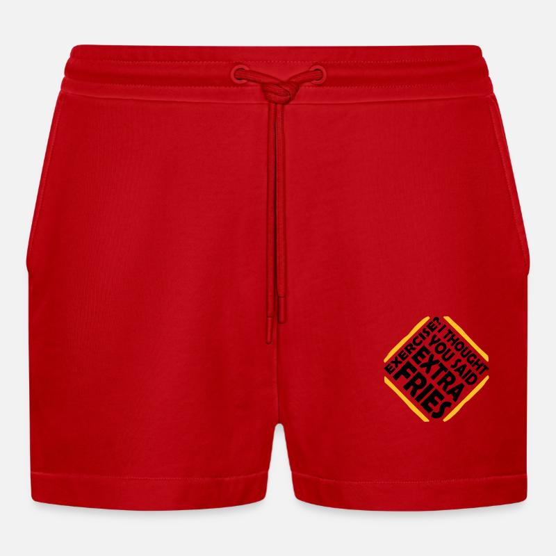 Exercise Extra Fries Zitat - Organic Relaxed Cropped Shorts Made in EU - Rot