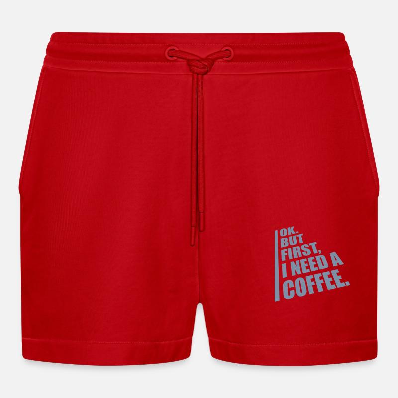 Fist I need Coffee - Organic Relaxed Cropped Shorts Made in EU - red