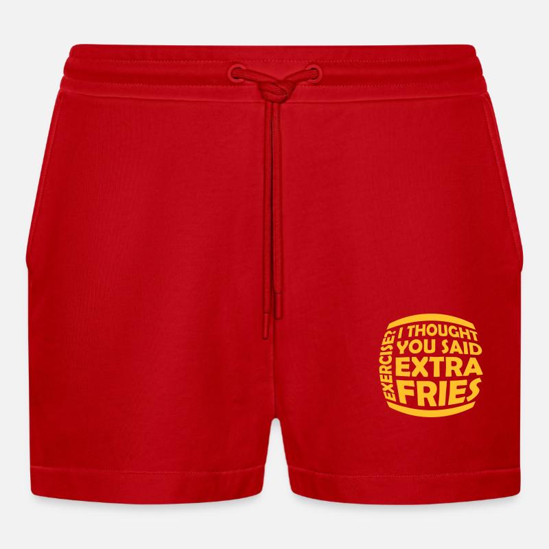 Exercise Extra Fries Zitat - Organic Relaxed Cropped Shorts Made in EU - Rot