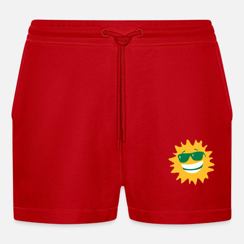 Sonne mit Brille - Organic Relaxed Cropped Shorts Made in EU - Rot