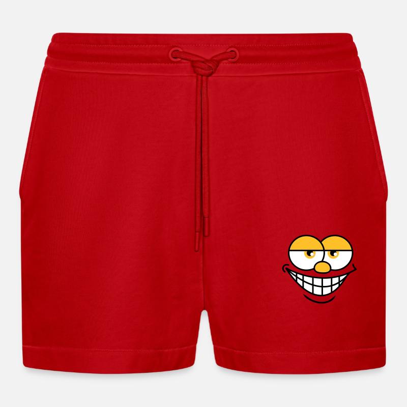 Grinning Comic Face Cool Facial Expression - Organic Relaxed Cropped Shorts Made in EU - red