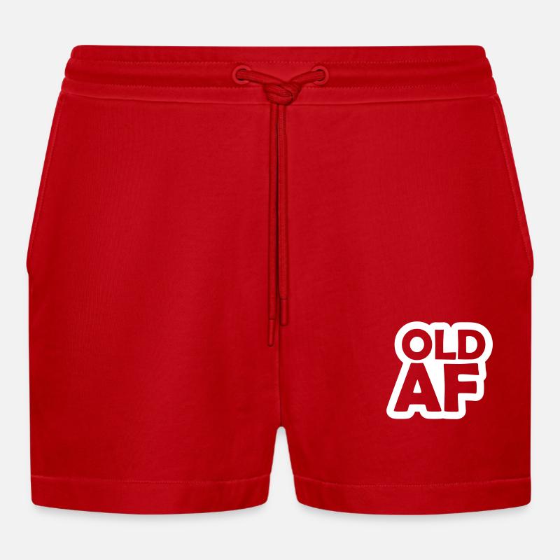 old AF Text Logo - Organic Relaxed Cropped Shorts Made in EU - red