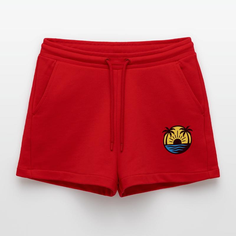 Palm Trees Beach Sunset Organic Relaxed Cropped Shorts Made in EU