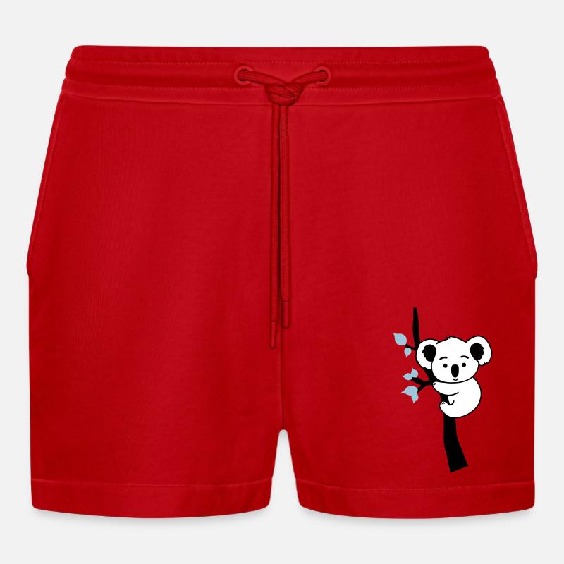 Koala Bear Comic Tree - Organic Relaxed Cropped Shorts Made in EU - red
