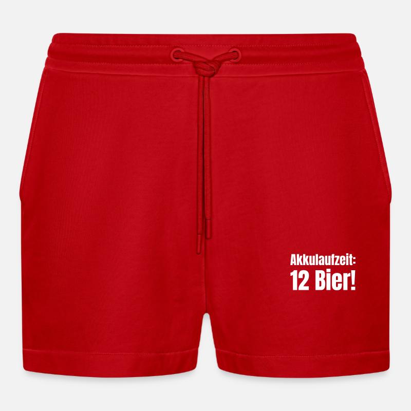 Akkulaufzeit: 12 Bier! - Organic Relaxed Cropped Shorts Made in EU - Rot