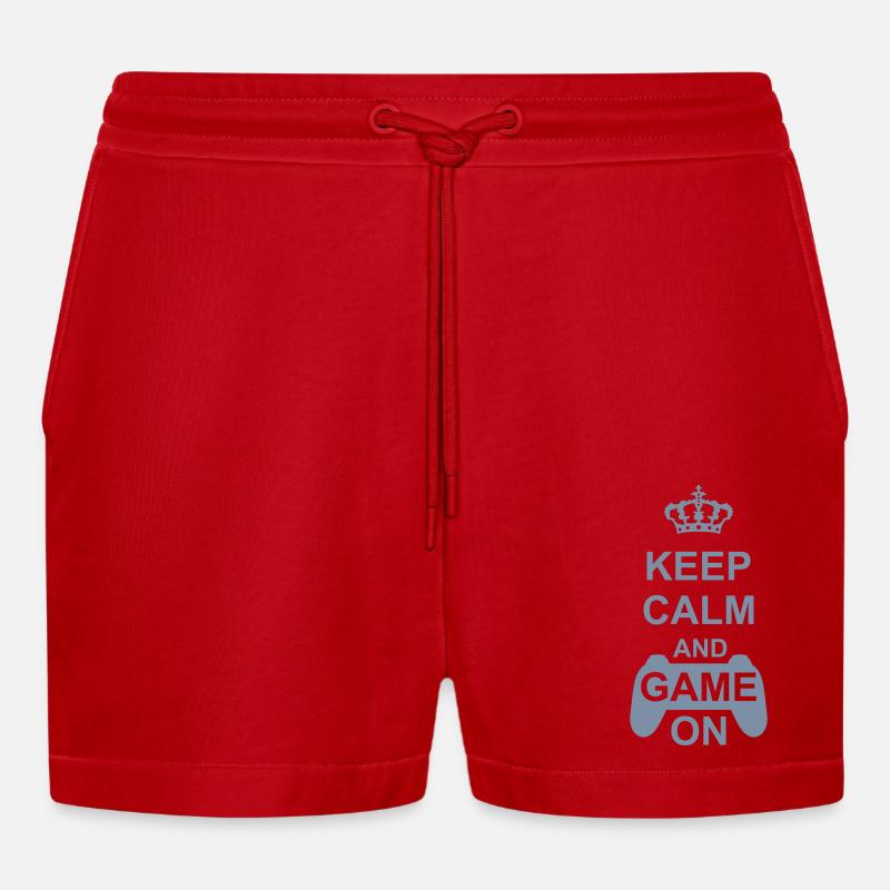Keep Calm Game On - Organic Relaxed Cropped Shorts Made in EU - Rot