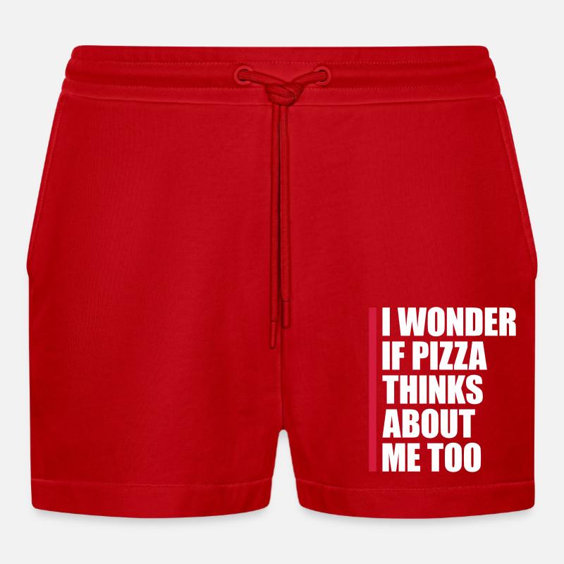 pizza thinks about me - Organic Relaxed Cropped Shorts Made in EU - red