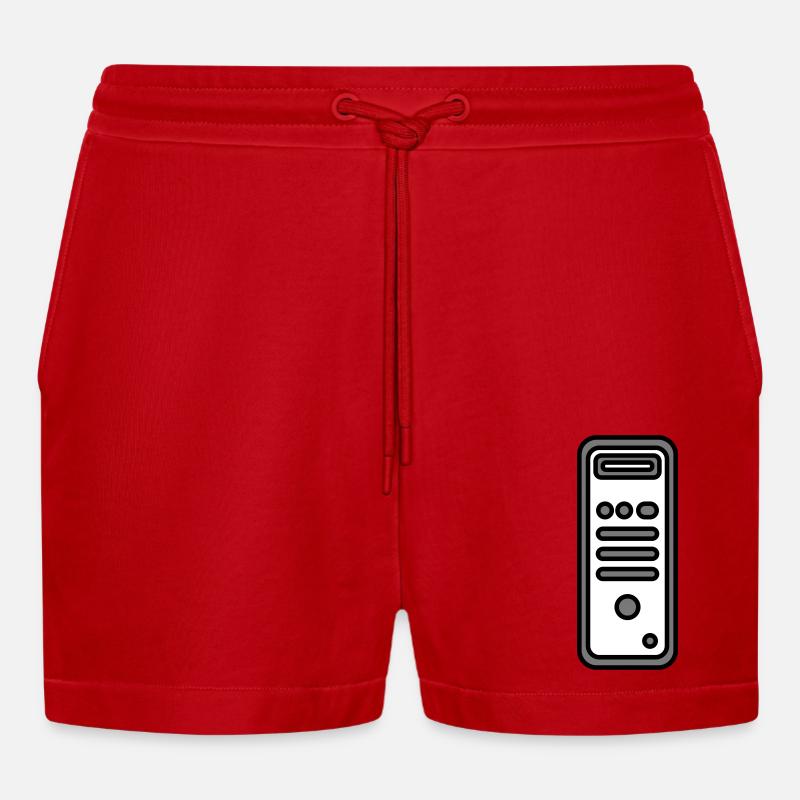 Chassis Computer Tower Icon - Organic Relaxed Cropped Shorts Made in EU - red