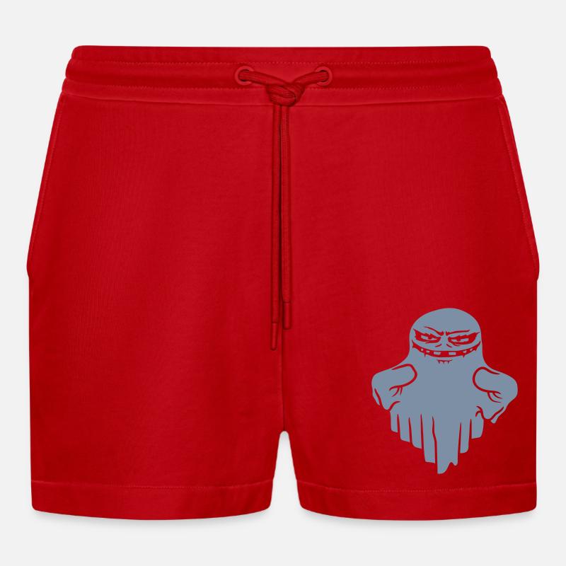 Comic Floating Monster Ghost - Organic Relaxed Cropped Shorts Made in EU - red
