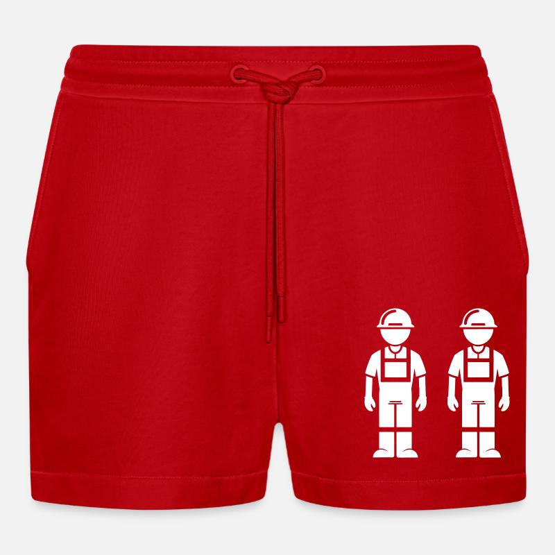Construction Worker Team - Organic Relaxed Cropped Shorts Made in EU - red