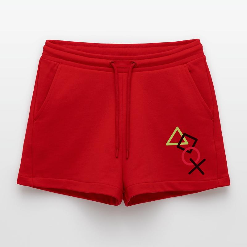 X square triangle icons controller game circle lo Organic Relaxed Cropped Shorts Made in EU