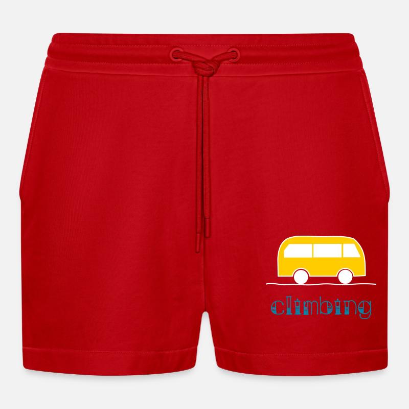 KLETTERN. KLETTERN. VAN. KLETTERN. STEIGEN. - Organic Relaxed Cropped Shorts Made in EU - Rot