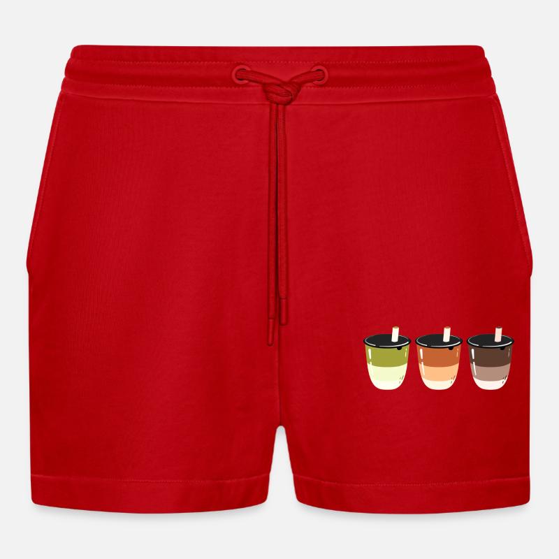 Bubble Tea- Getränk- Logo-Design - Organic Relaxed Cropped Shorts Made in EU - Rot