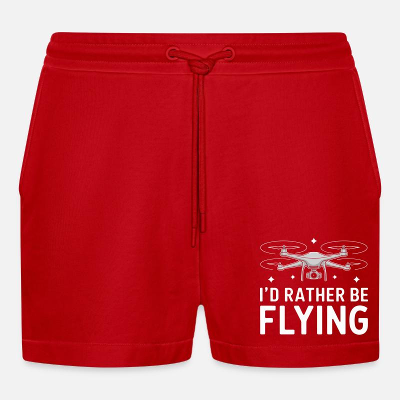 Drones Pilot Quadcopter Drone - Organic Relaxed Cropped Shorts Made in EU - red