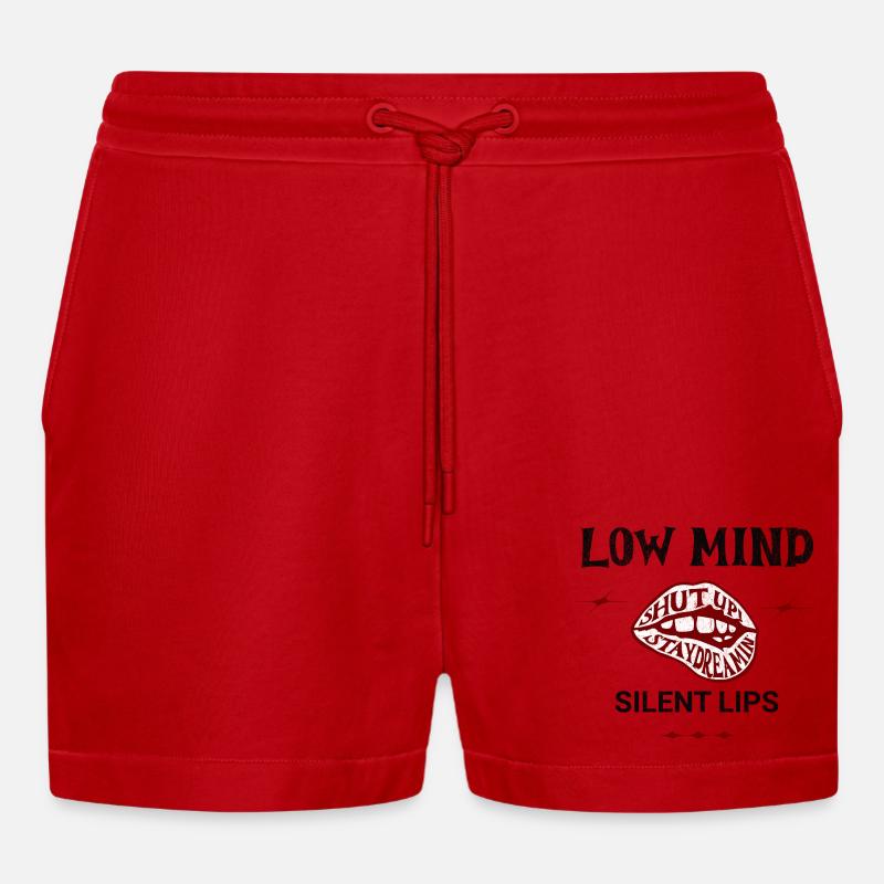 Low Mind – Silent Lips Spruch - Organic Relaxed Cropped Shorts Made in EU - Rot