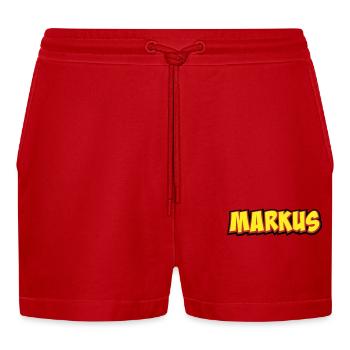 Markus First Name Gift - Organic Relaxed Cropped Shorts Made in EU - red - Front