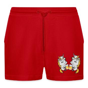 Einhorn Freunde Bier Anstoßen - Organic Relaxed Cropped Shorts Made in EU - Rot - Vorne