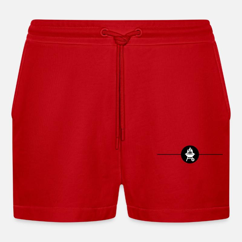 Grill Symbol Grilling Line - Organic Relaxed Cropped Shorts Made in EU - red