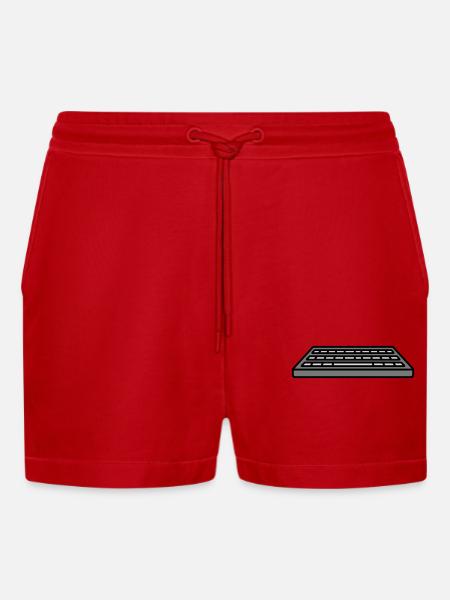 Keyboard Input Computer Design - Organic Relaxed Cropped Shorts Made in EU - red
