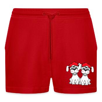 2 chiens nerd lunettes à monture de corne geek bretelles intelligentes - Short bio décontracté court fabriqué en UE - rouge - Devant