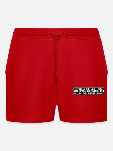 drinks from enemies skulls - Organic Relaxed Cropped Shorts Made in EU - red