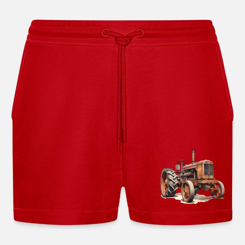 Technikgeschichte bei Traktoren - Organic Relaxed Cropped Shorts Made in EU - Rot